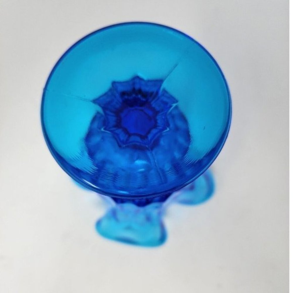 Vtg‎ Fenton Swung Stretch Handkerchief Pedestal Thumb Print Colonial Blue Vase - Picture 7 of 12